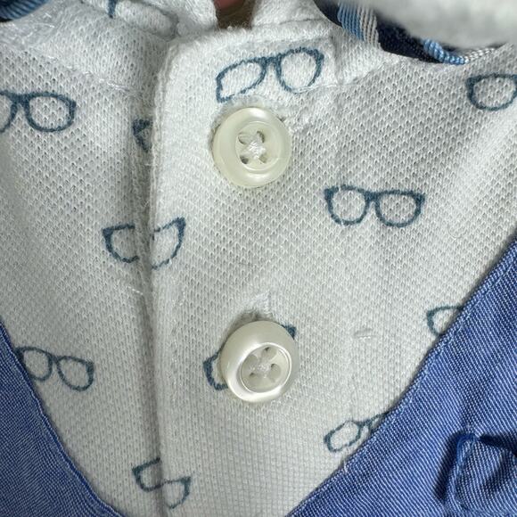 Beetle & Thread Glasses Pattern Cotton One-Piece Bowtie Vest Snaps Sz 6-9 Months - Picture 4 of 7